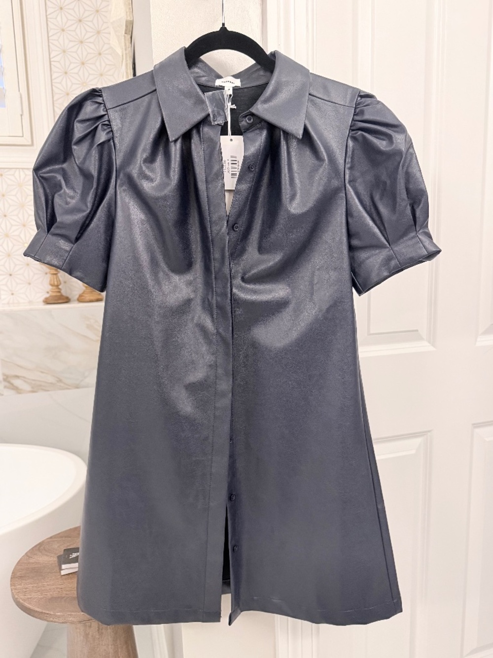 Navy Faux Leather Dress - Picture 1 of 3